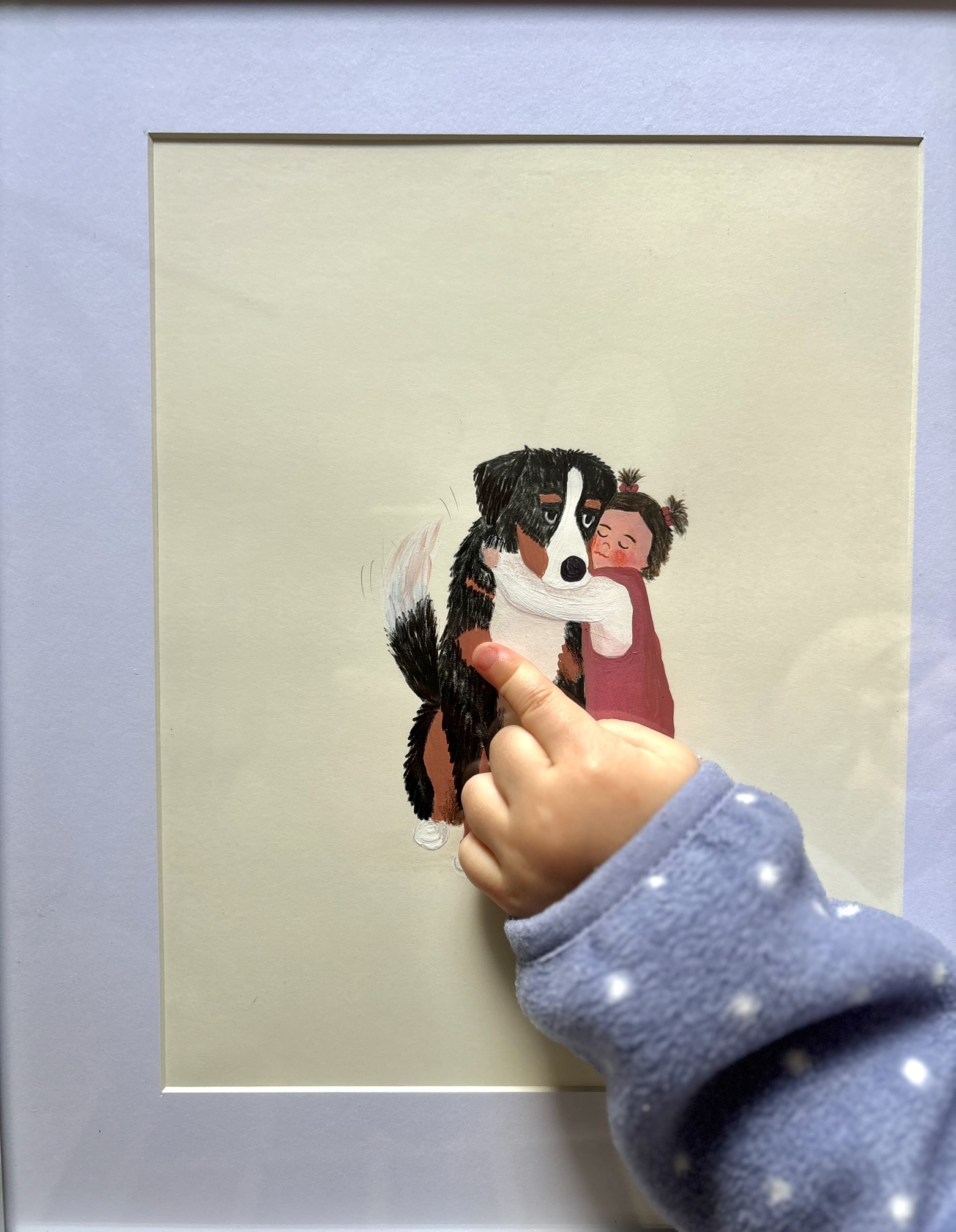 Retrato de una niña abrazando a su perro, pintado por Camdelafu