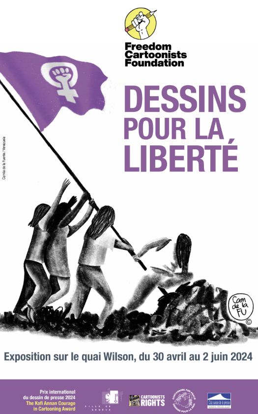 Exposición en Ginebra: Freedom Cartoonists & Cartooning For Peace, detalle 2 — ilustración de Camdelafu